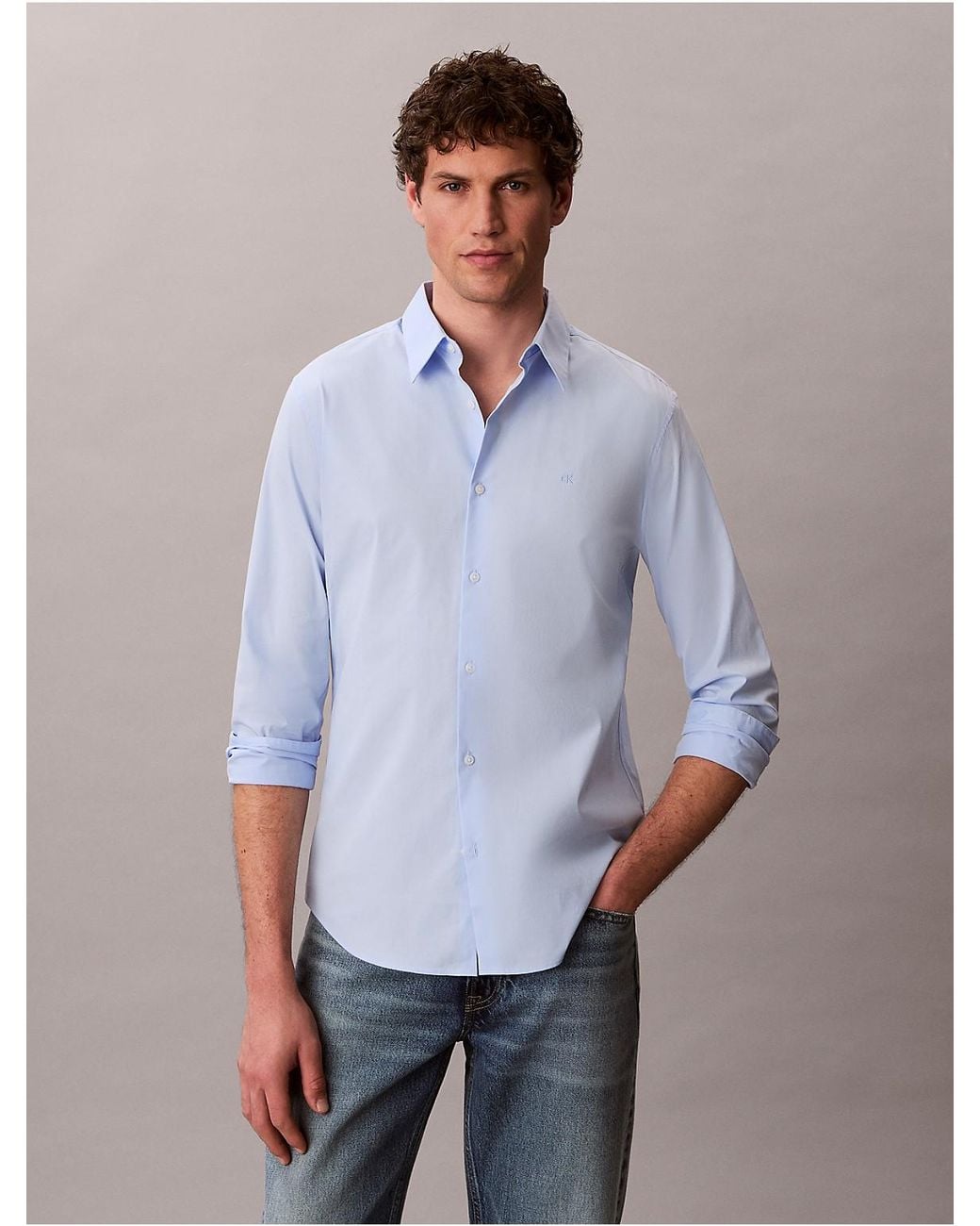 Calvin Klein Blue Slim Stretch Button-Down Shirt for men
