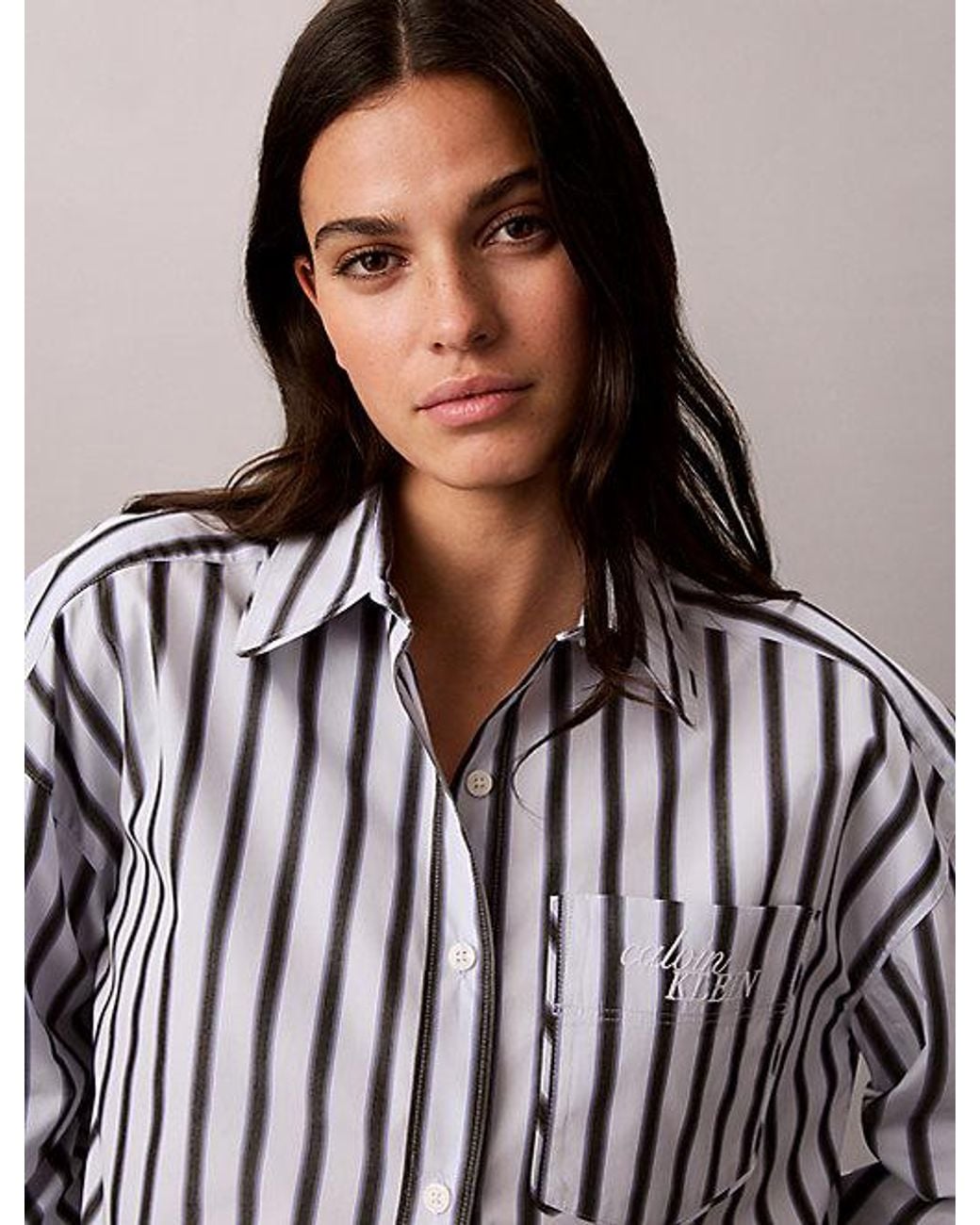 Calvin Klein Multicolor Jeans Cropped Poplin Stripe Shirt