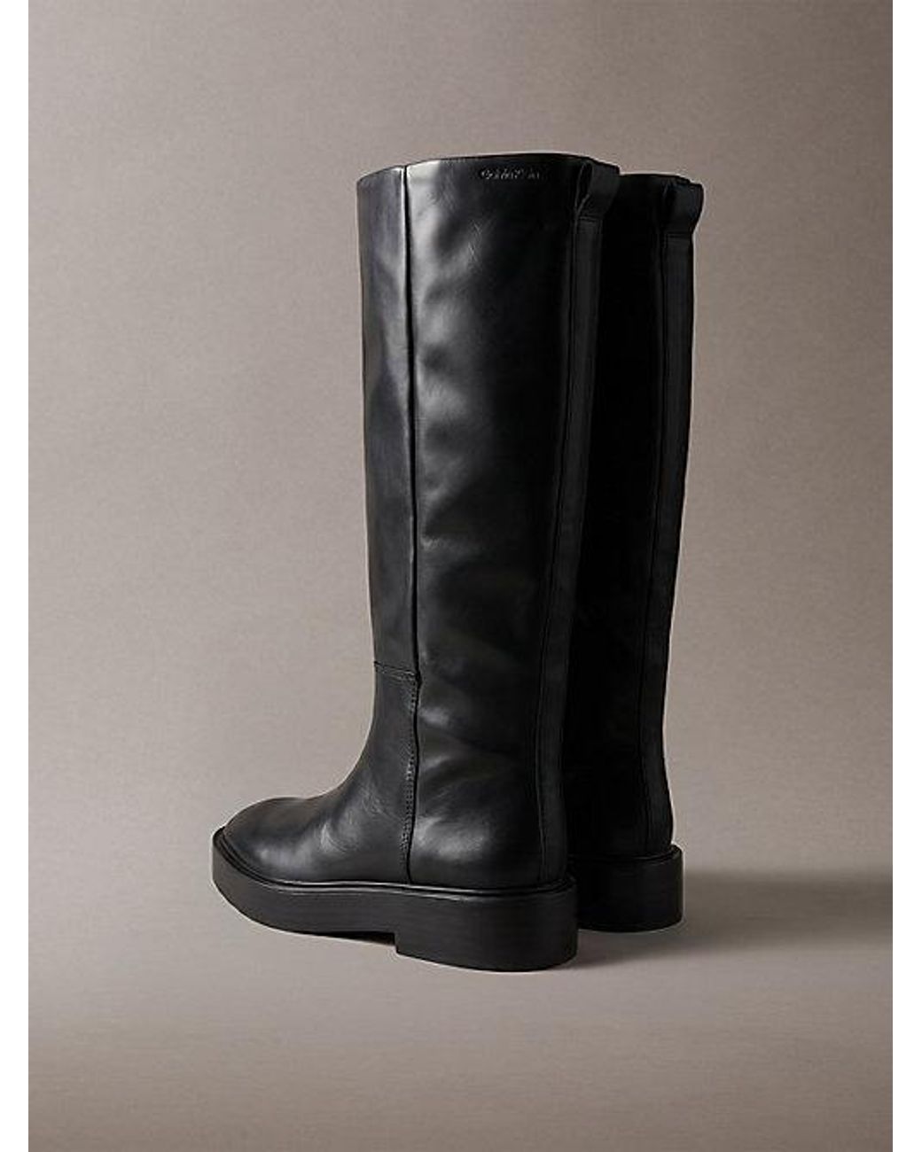 Calvin Klein Black Leather Stacked Heel Knee High Boots