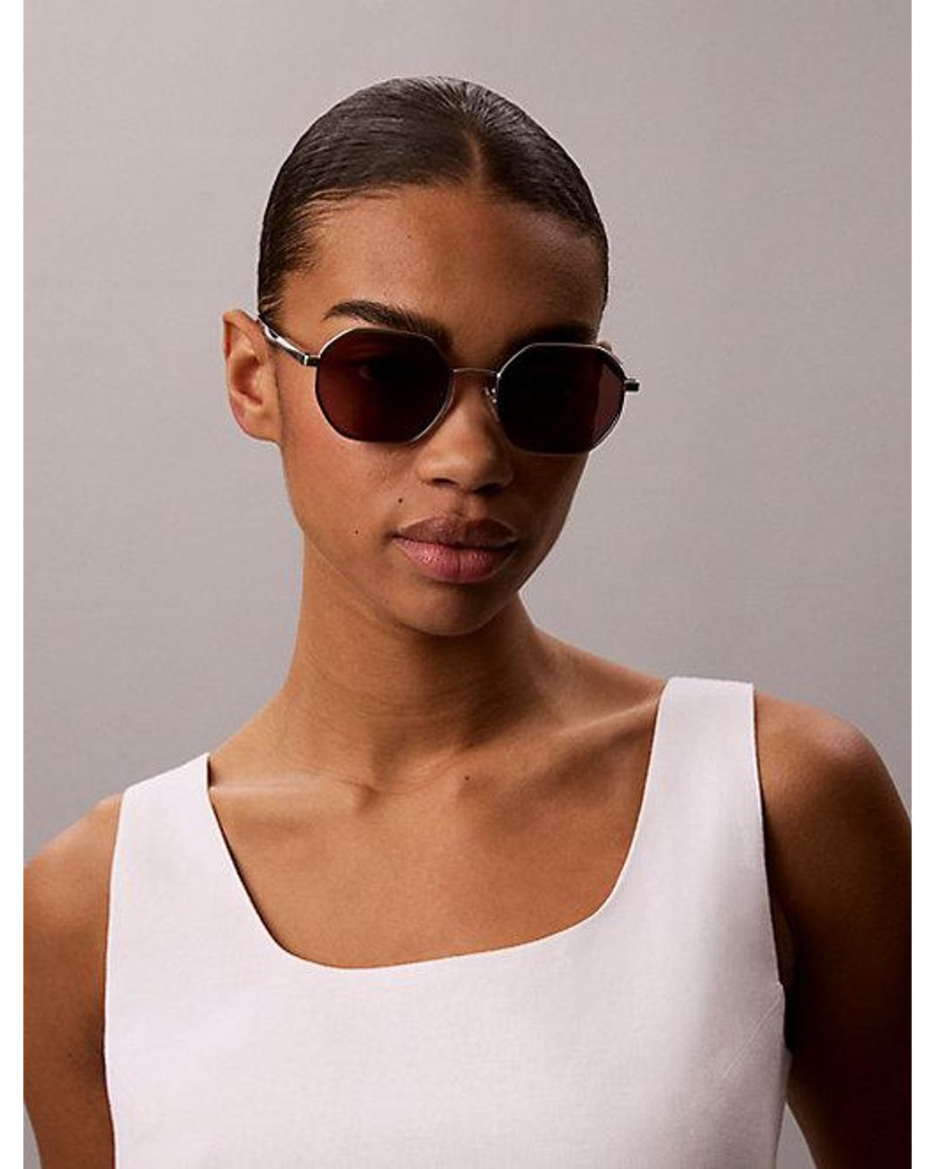 Calvin Klein White Modified Rectangle Sunglasses Ck25110S
