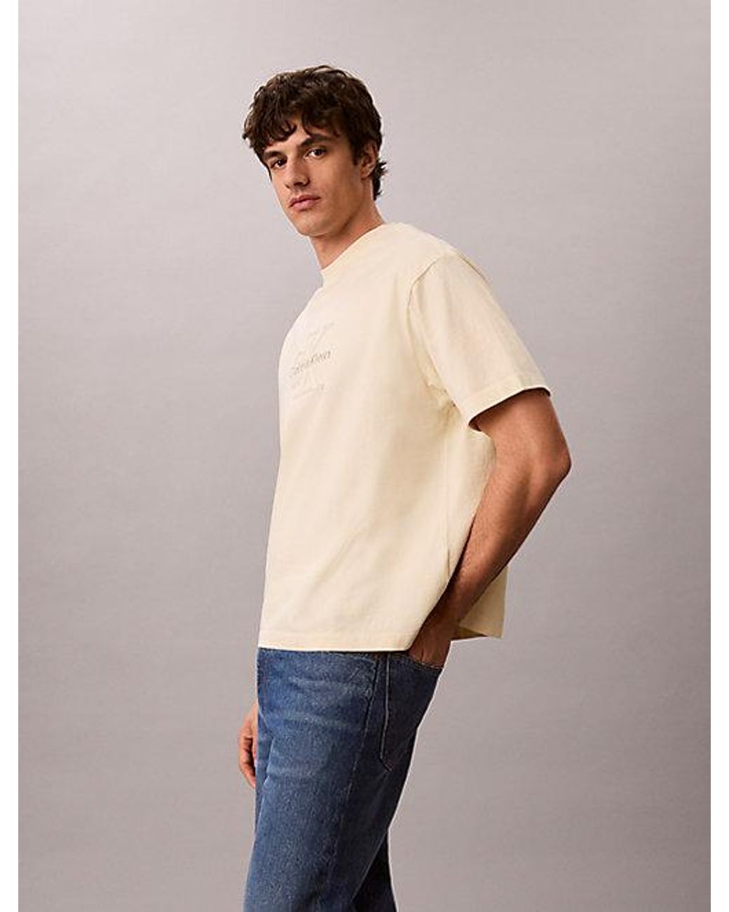 Calvin Klein Blue Jeans Relaxed Logo Appliqué T-Shirt for men