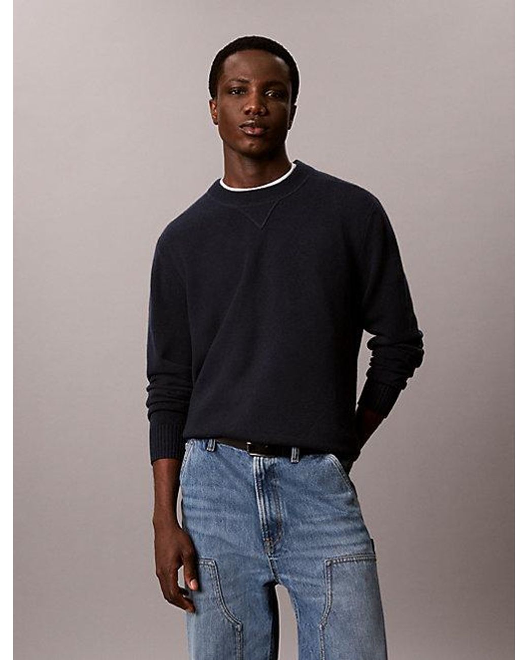 Calvin Klein Blue Jeans Merino Wool Crew Neck Jumper for men