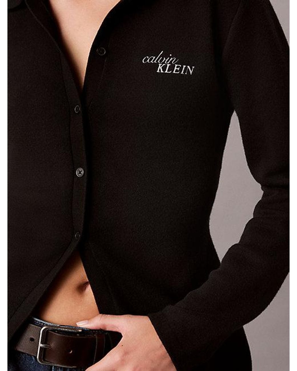 Calvin Klein Black Jeans Cotton Knit Polo Collar Cardigan