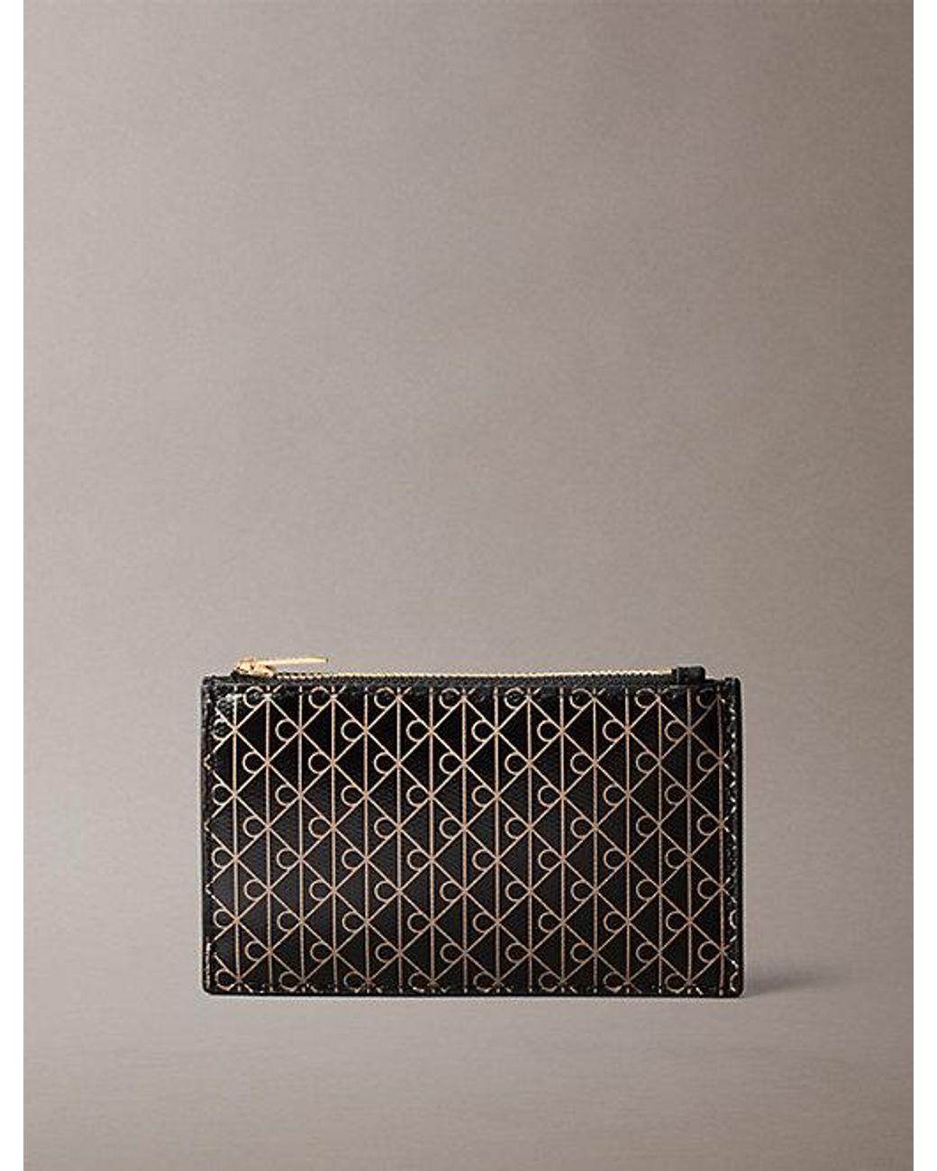 Calvin Klein Gray Monogram Logo Top Zip Card Holder