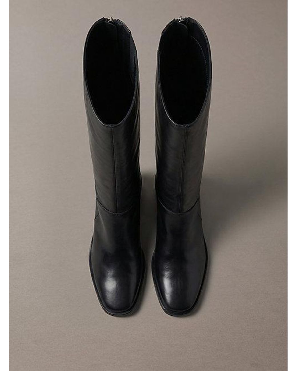 Calvin Klein Black Leather Block Heel Knee Boots