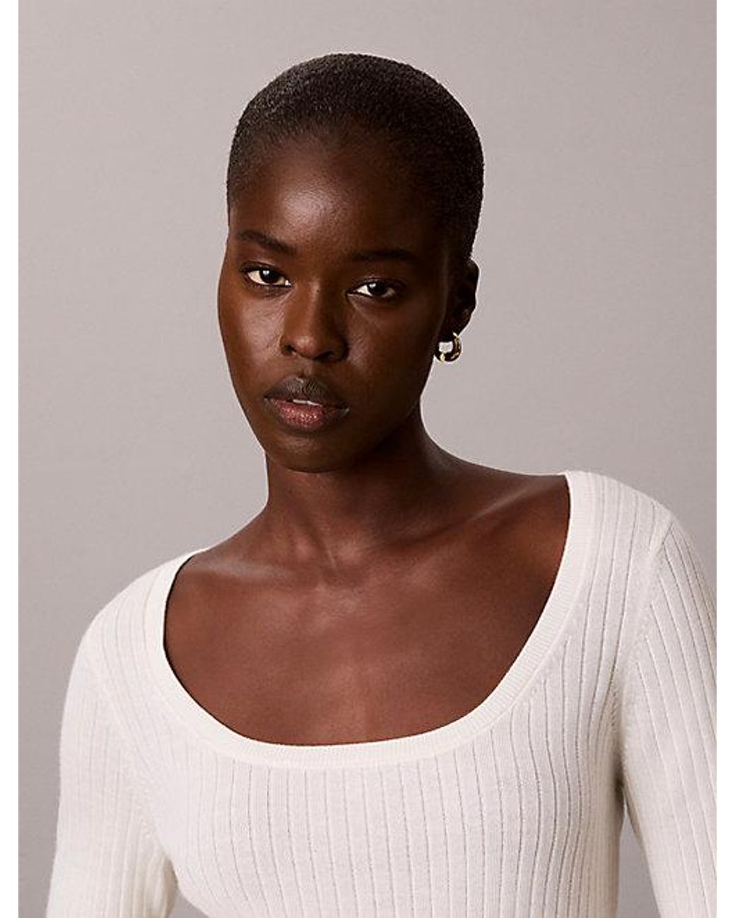 Calvin Klein Natural Slim Merino Wool Ribbed Jumper