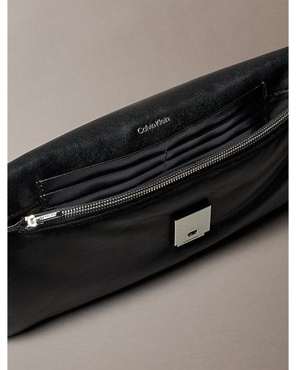 Calvin Klein Black Padded Emblem Hardware Crossbody Clutch