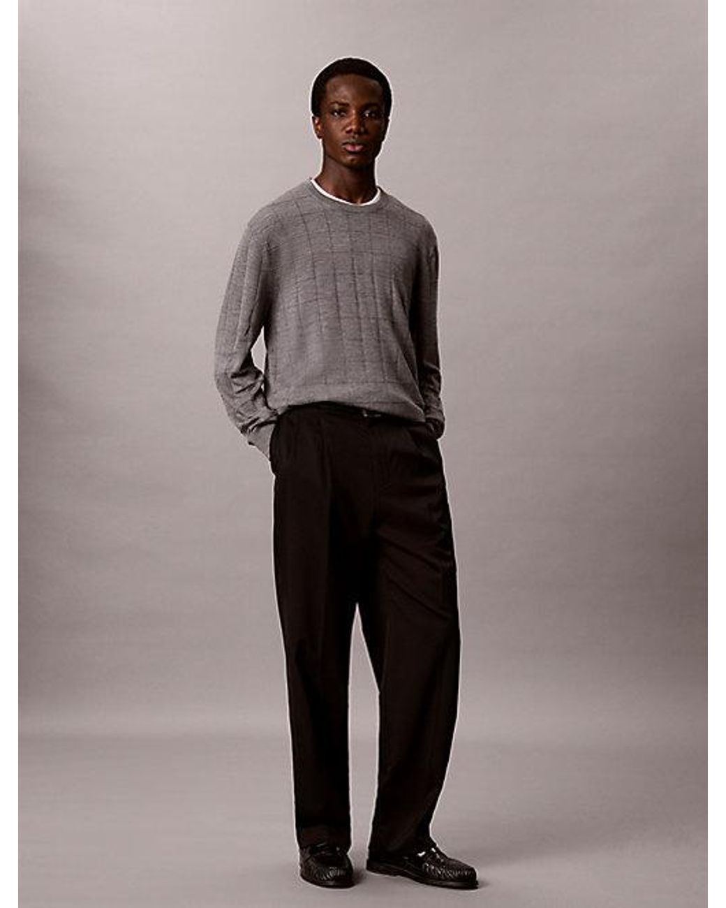 Calvin Klein Gray Merino Wool Grid Jumper for men