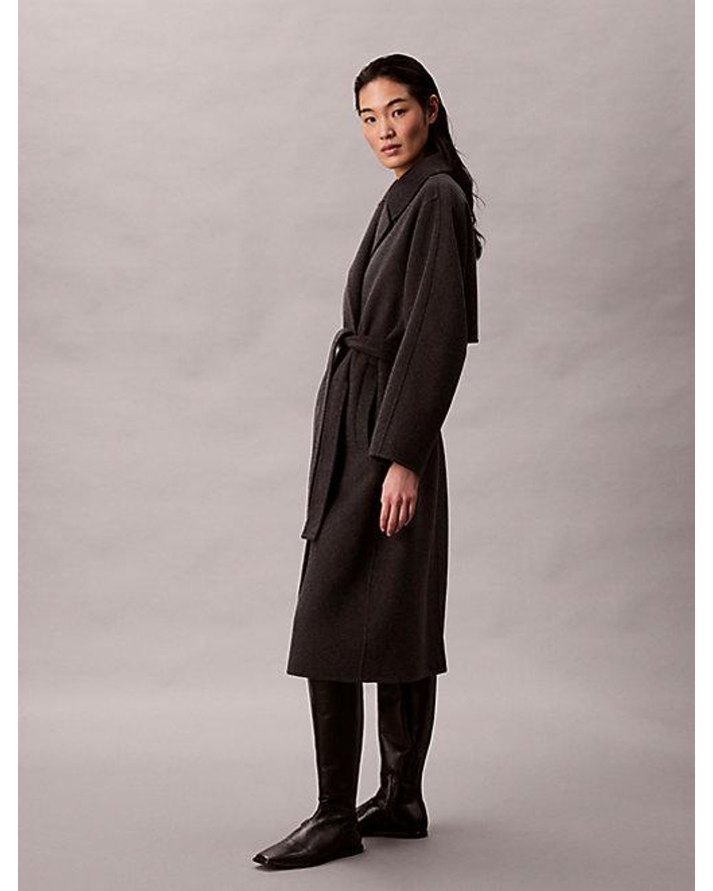 Calvin Klein Multicolor Double Faced Wool Blend Wrap Coat