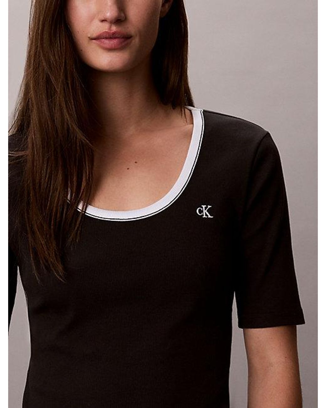 Calvin Klein Blue Jeans Slim Ribbed Open Back T-Shirt