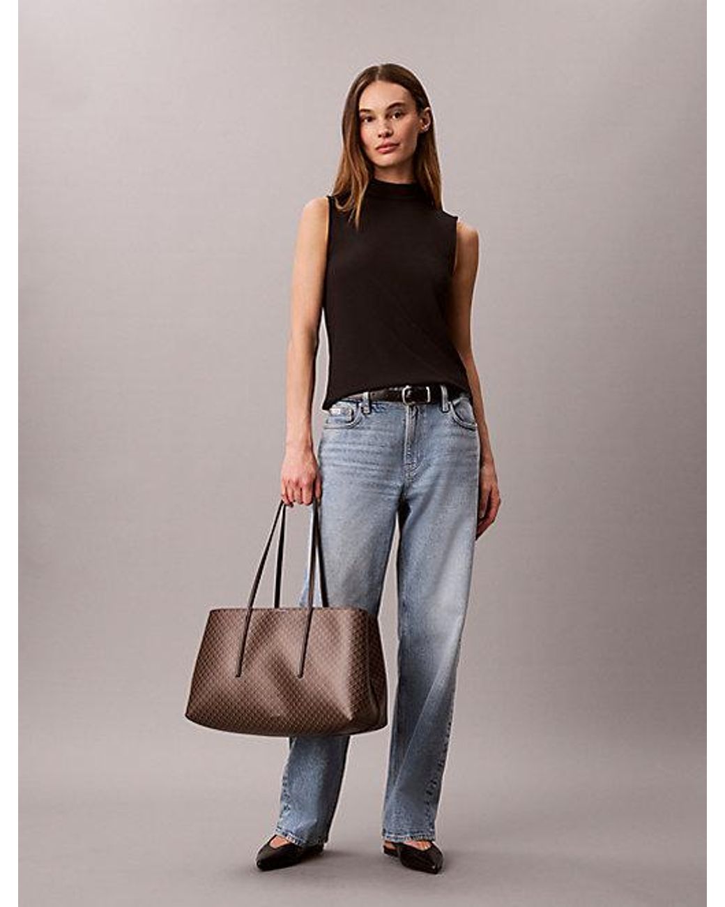 Calvin Klein Brown Allover Emblem Logo Tote Bag