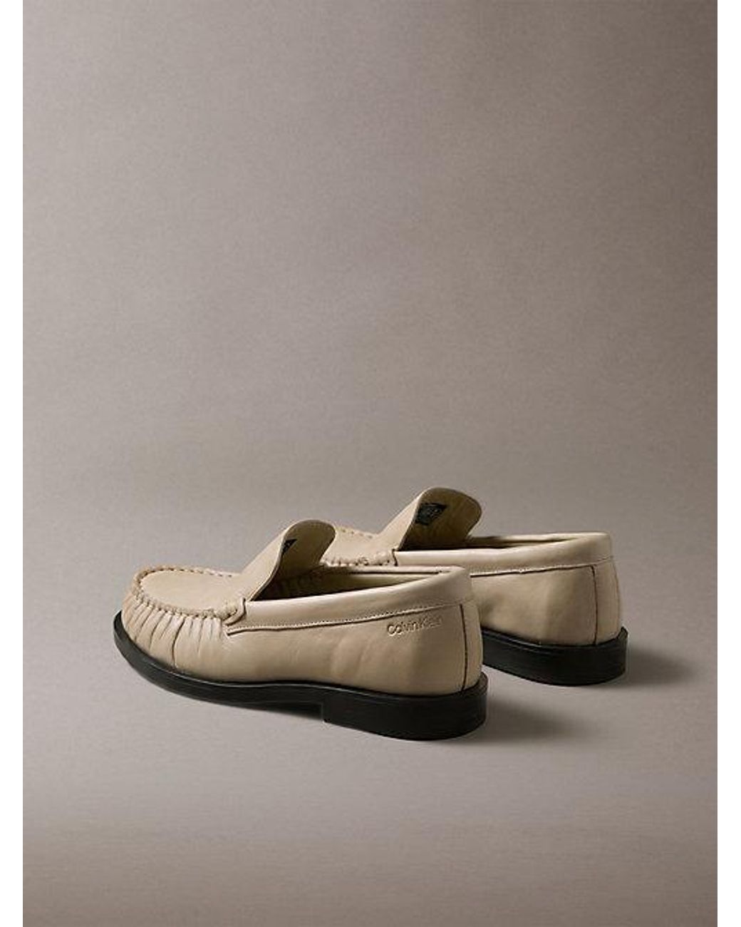 Calvin Klein Gray Thea Leather Pleated Loafers