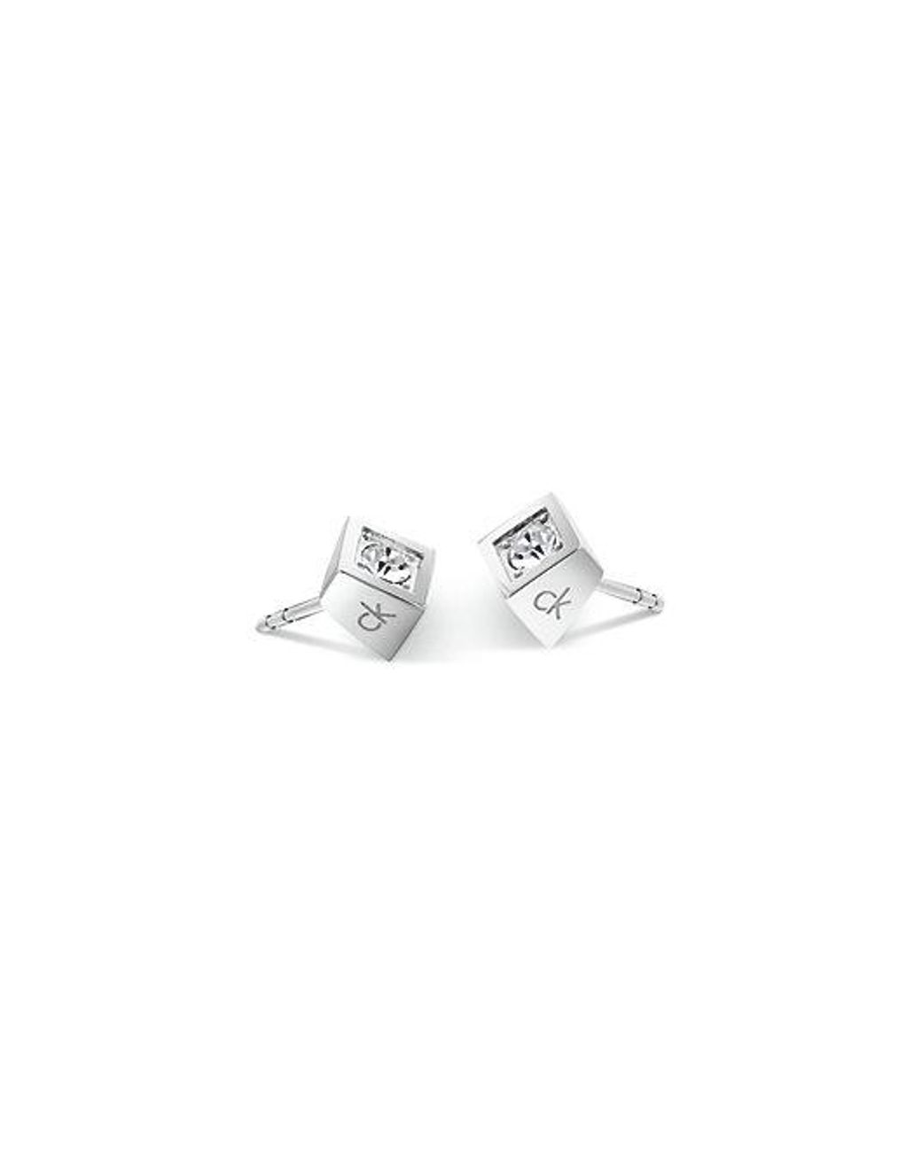 Calvin Klein White Jeans Crystal Sculpted Cube Stud Earrings