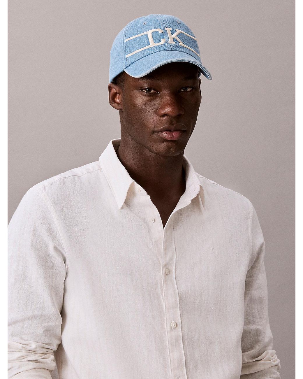 Calvin Klein Blue Denim Varsity Monogram Logo Baseball Cap for men