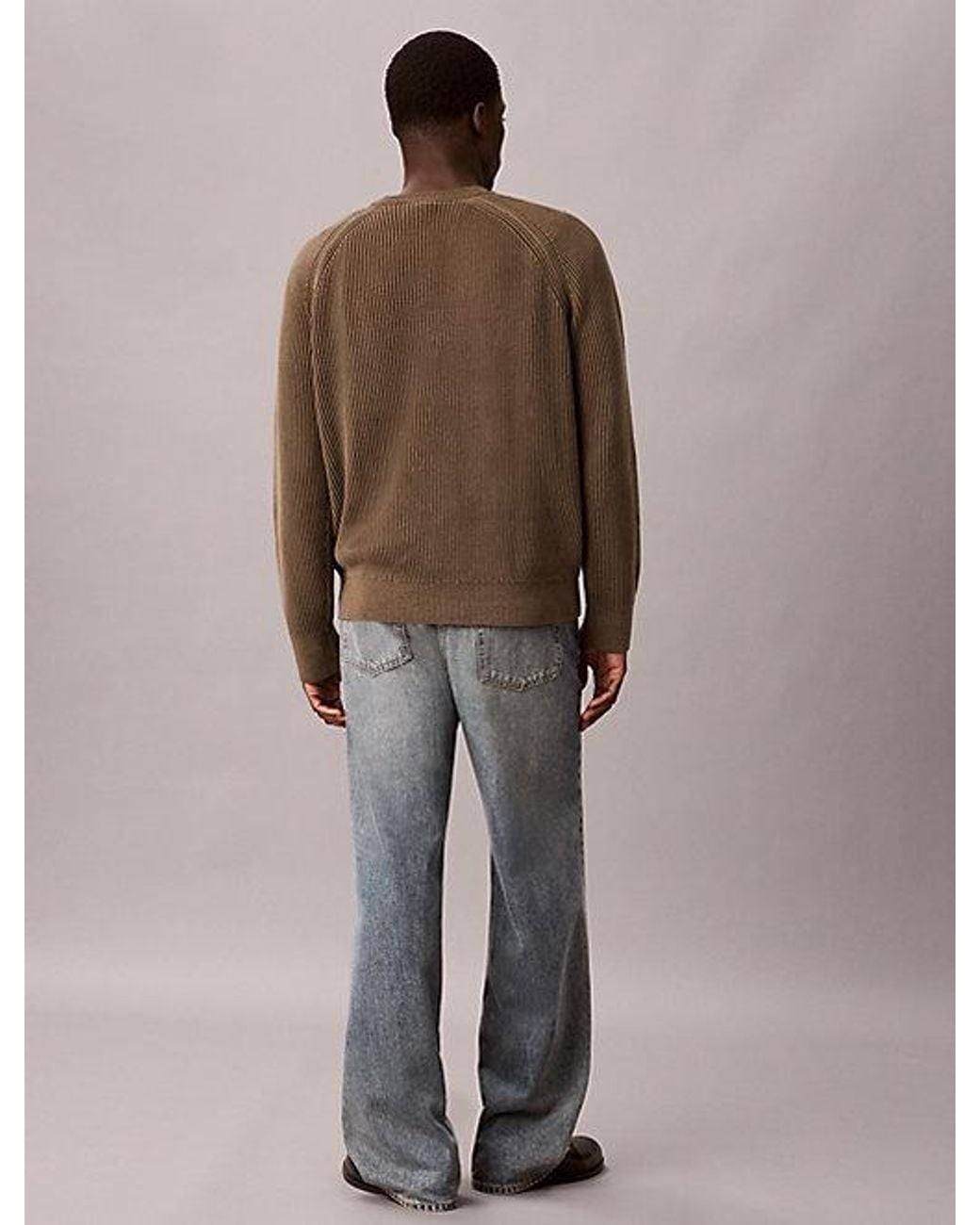 Calvin Klein Brown Jeans Two Tone Ribbed Cotton Jumper for men