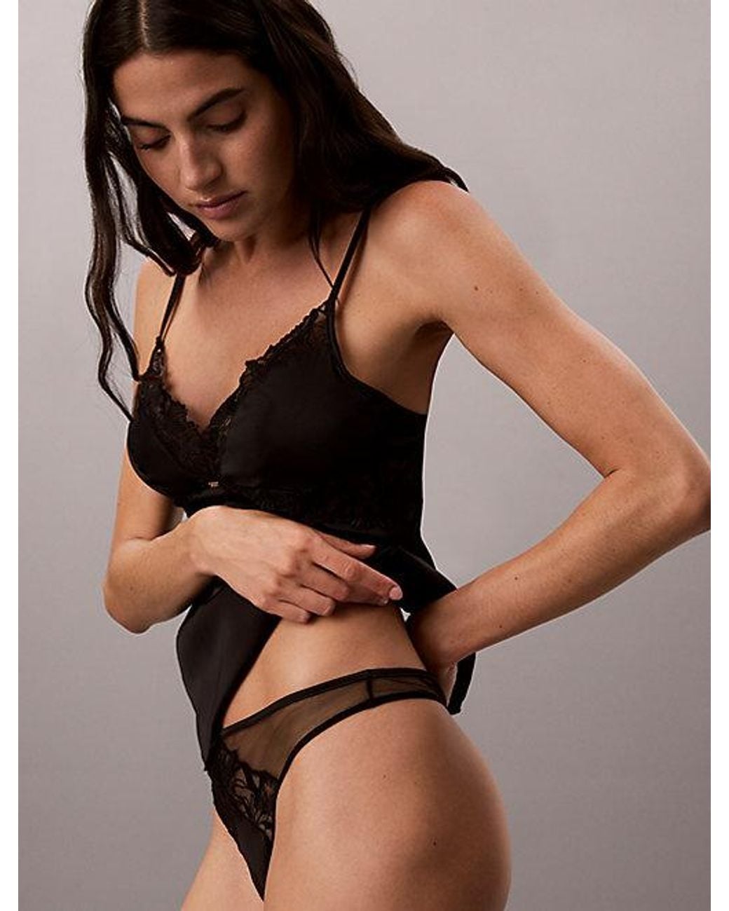 Calvin Klein Black Thong Ck Lace Floral