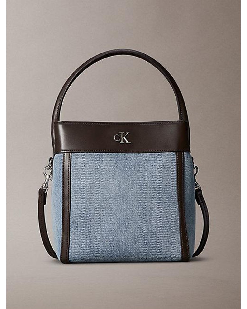 Calvin Klein Blue Denim Monogram Logo Bucket Bag