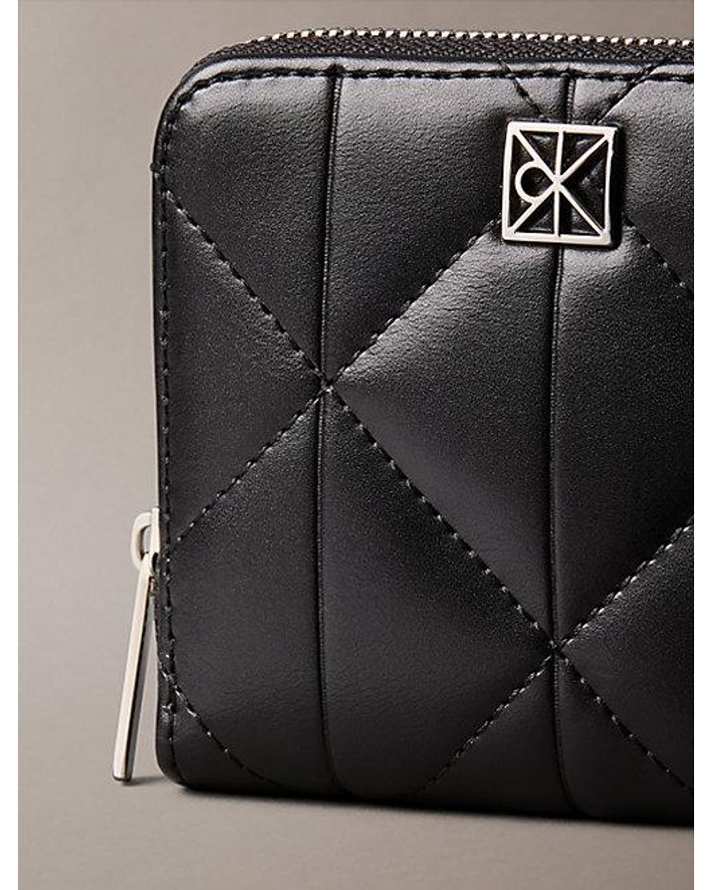 Calvin Klein Black Quilted Emblem Logo Square Zip Wallet