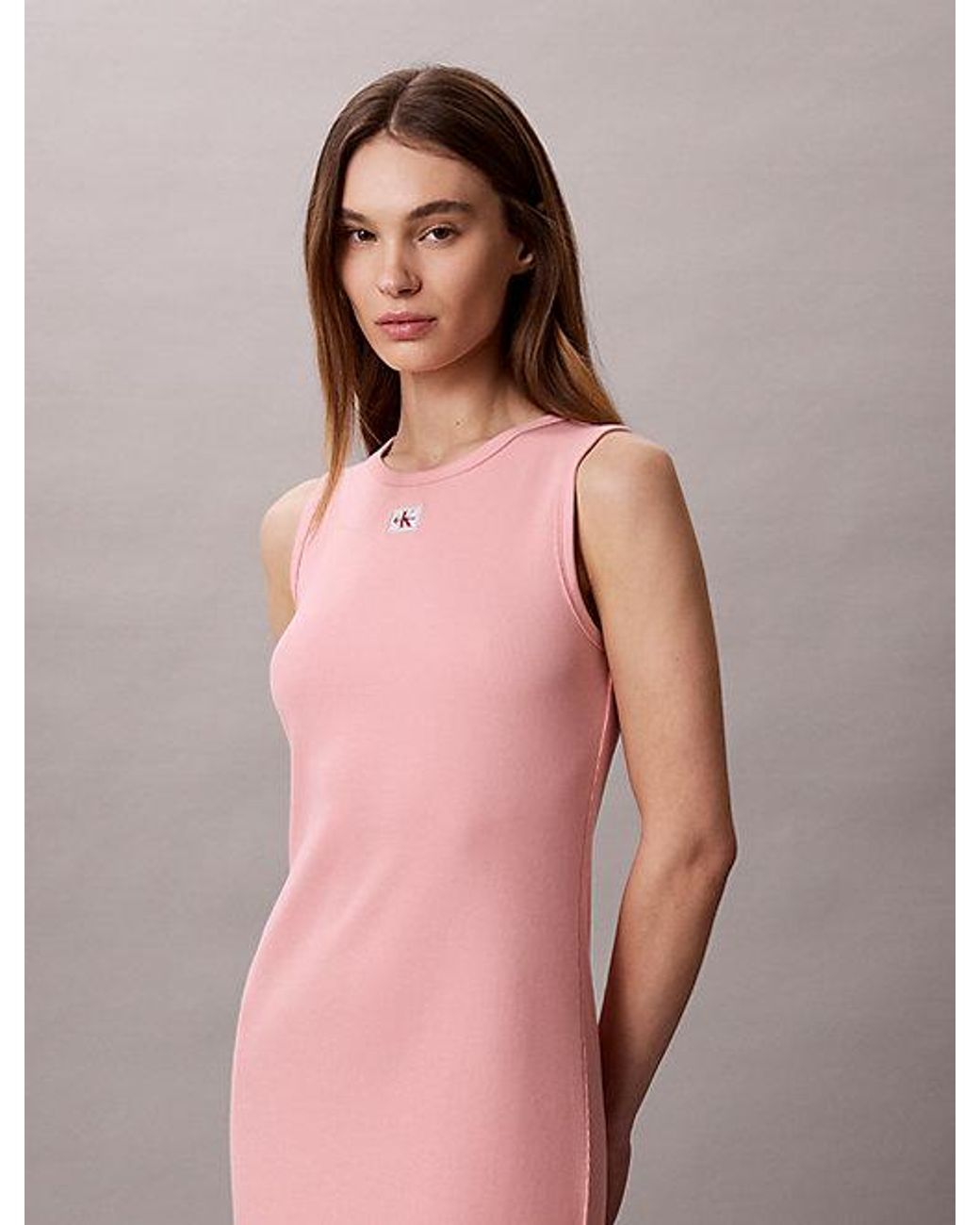Calvin Klein Pink Jeans Ribbed Cotton Maxi Tank Dress