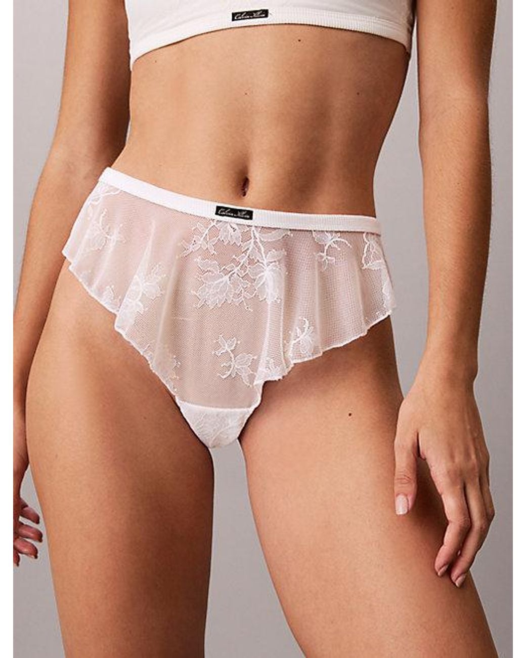 Calvin Klein White Tanga Eternal Floral Lace