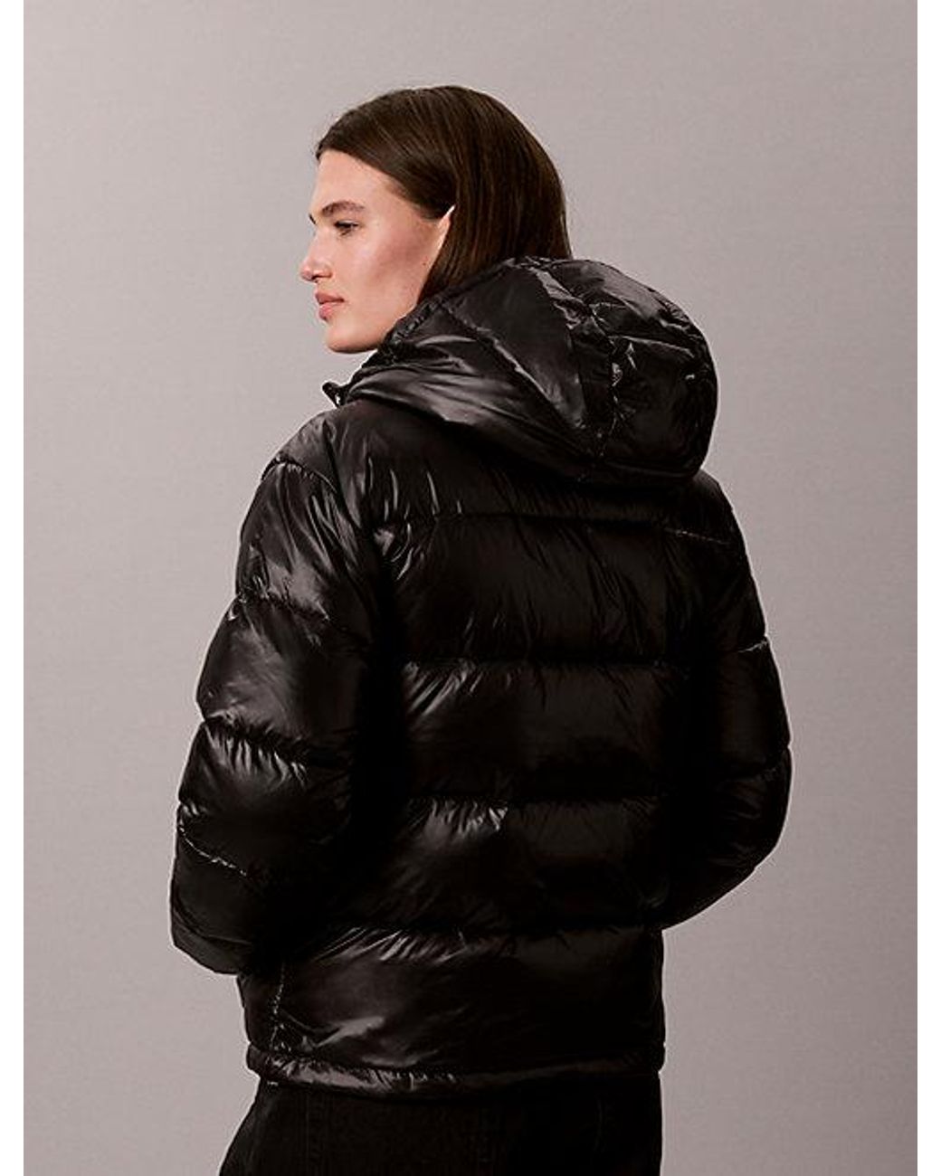 Calvin Klein Brown Jeans Shiny Hooded Puffer Jacket