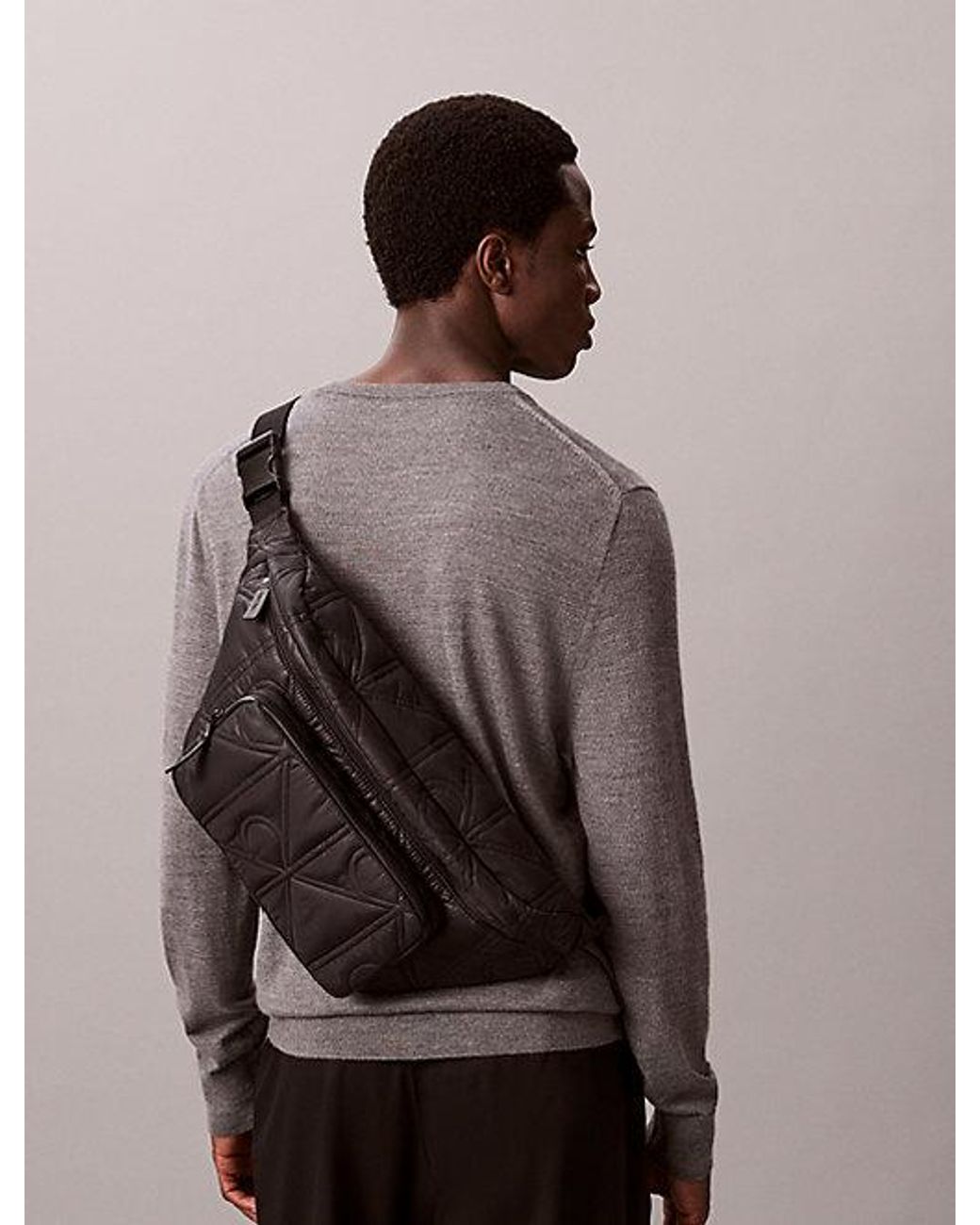 Calvin Klein Gray Puffer Monogram Logo Sling Bag for men