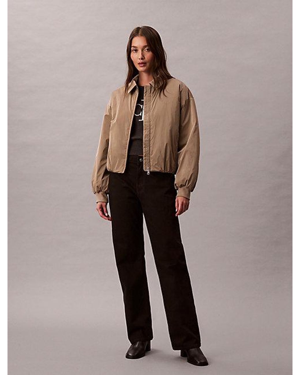 Calvin Klein Natural Jeans High Shine Relaxed Bomber Jacket