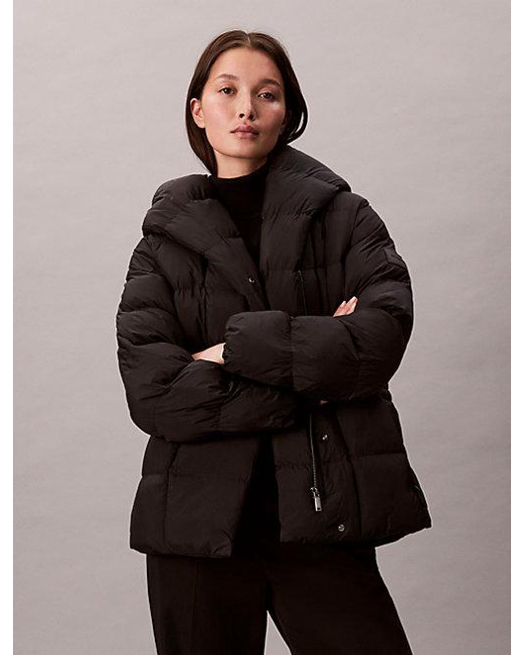 Calvin Klein Glans Wikkel-Pufferjack in het Brown