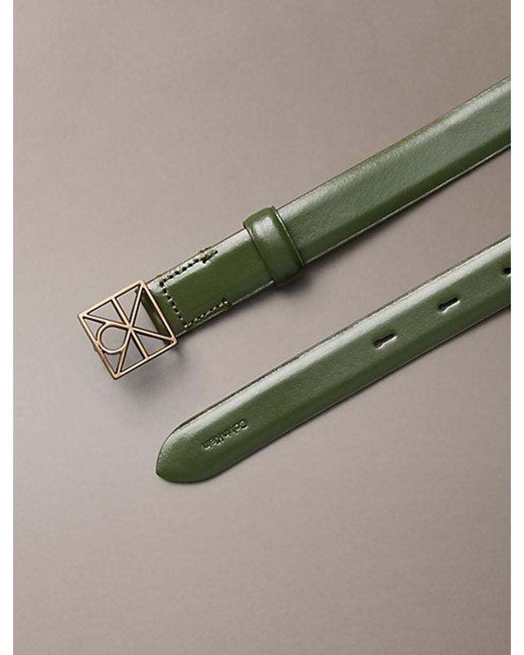 Calvin Klein Green Full Grain Leather Emblem Logo Belt