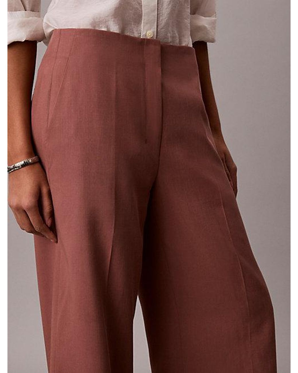 Calvin Klein Brown Lyocell Linen Blend Dress Trousers