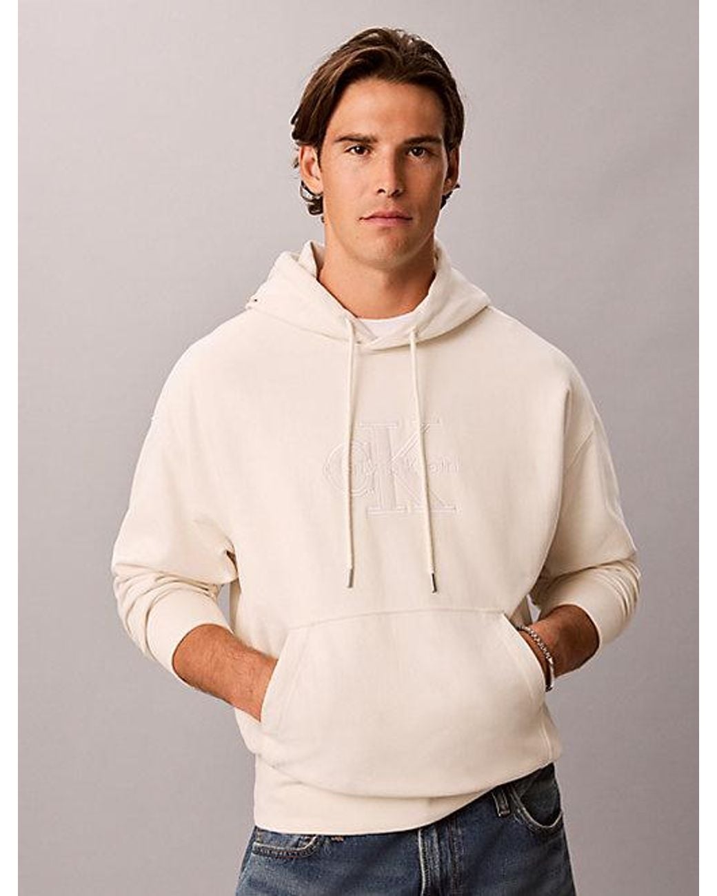 Calvin Klein Natural Jeans Relaxed Monogram Appliqué Hoodie for men