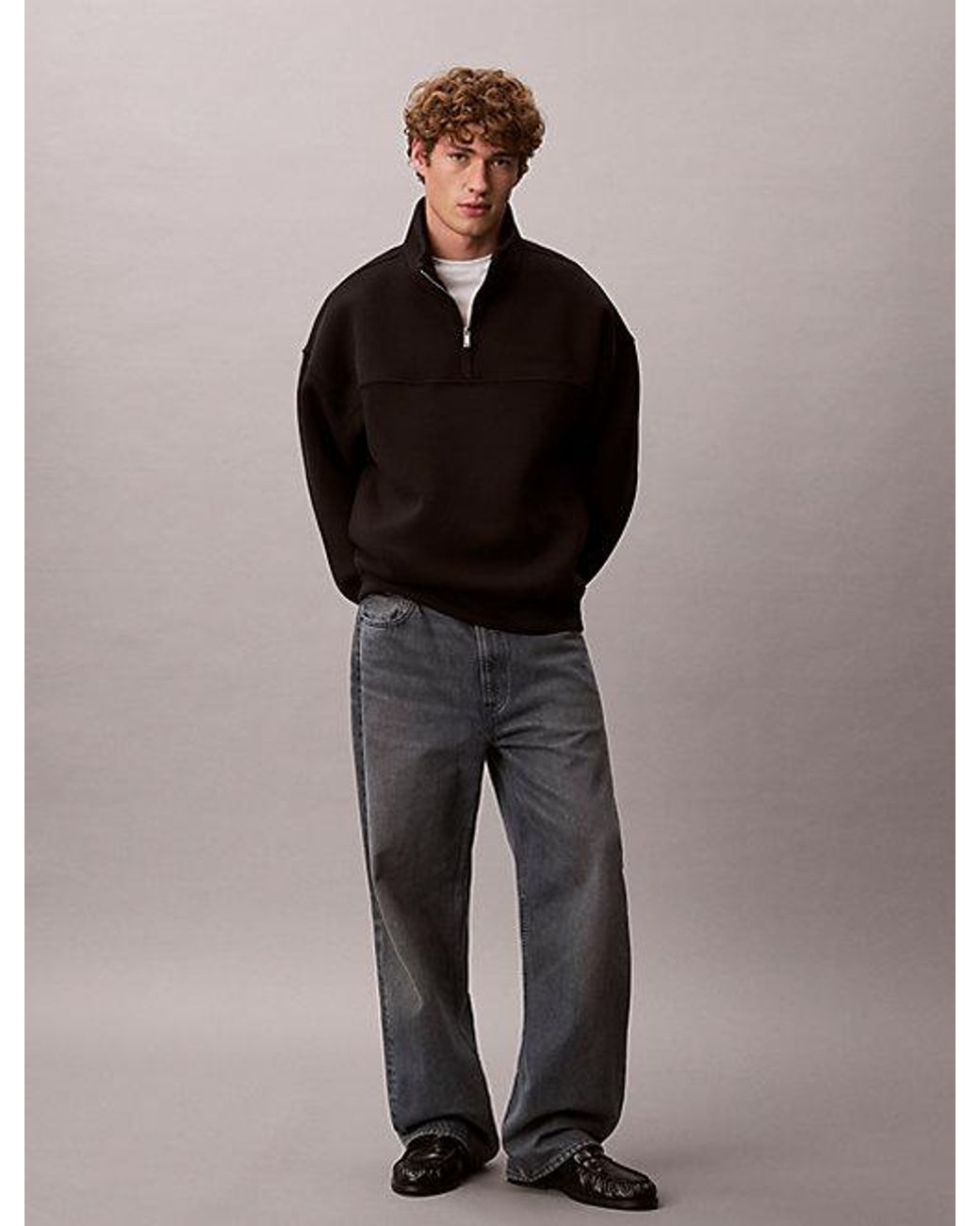 Calvin Klein Black Relaxed Zip Collar Sweatshirt for men