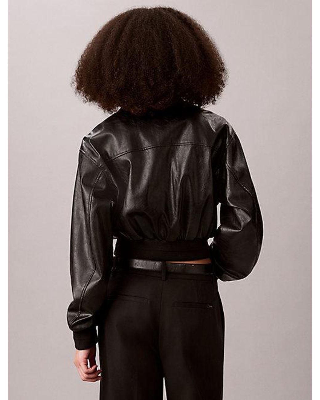 Calvin Klein Black Jeans Cropped Faux Leather Bomber Jacket