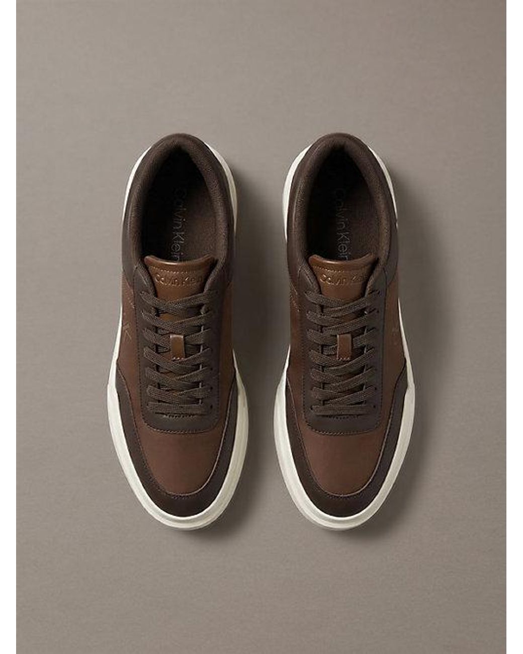 Calvin Klein Brown Leather Durable Traction Chunky Trainers for men