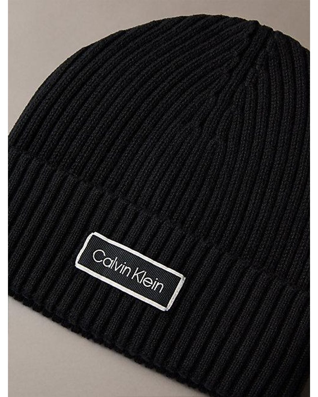 Calvin Klein Black Logo Patch Rib Beanie