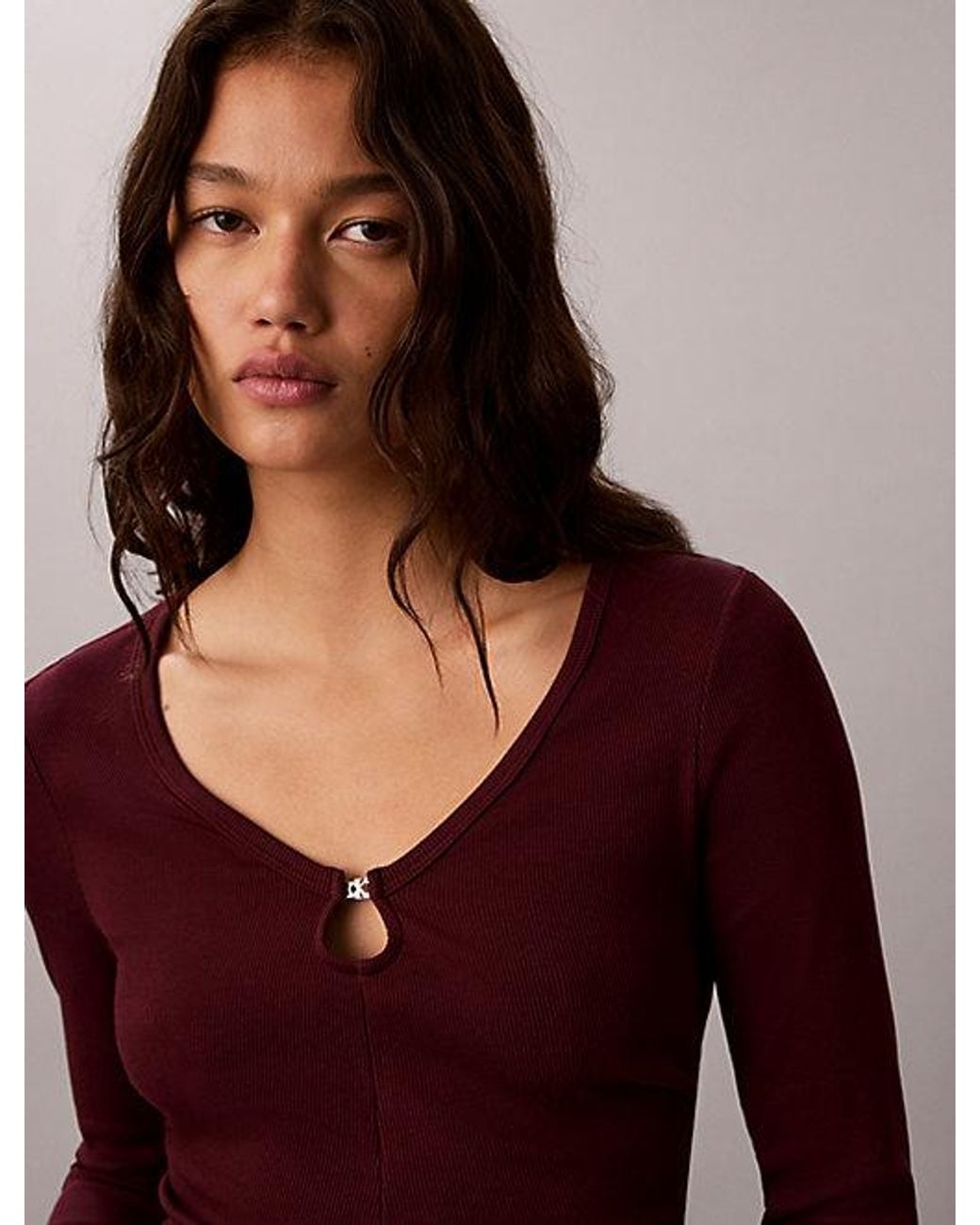 Calvin Klein Multicolor Jeans Ruched Cotton Top With Metal Detail