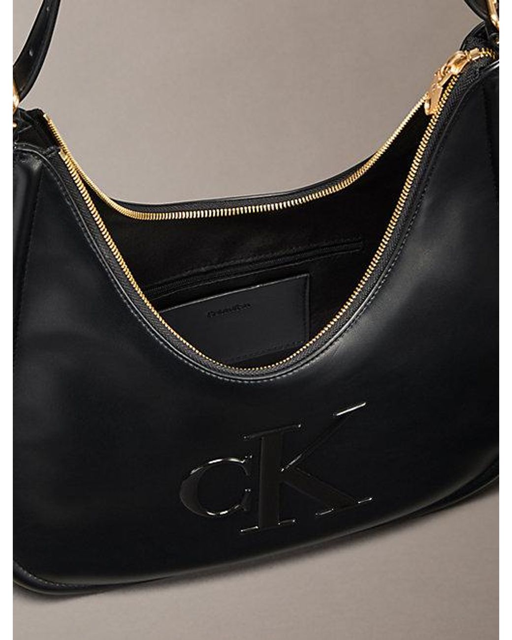 Calvin Klein Black Soft Touch Crescent Logo Hobo Bag