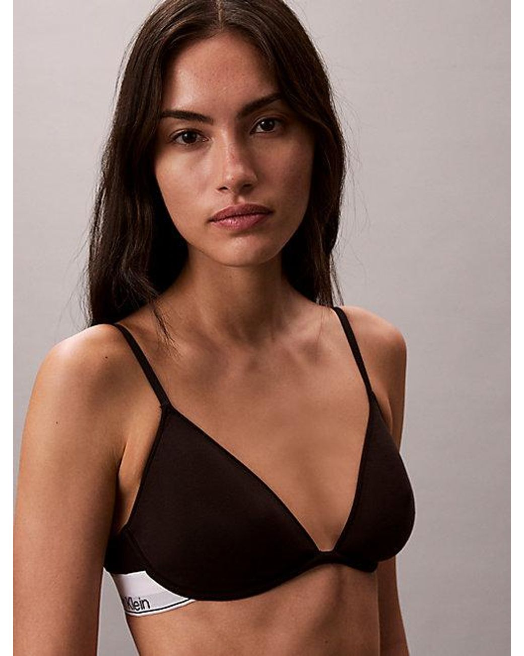 Calvin Klein Natural Lightly Lined Plunge Bra Icon Cotton Modal Ultralight