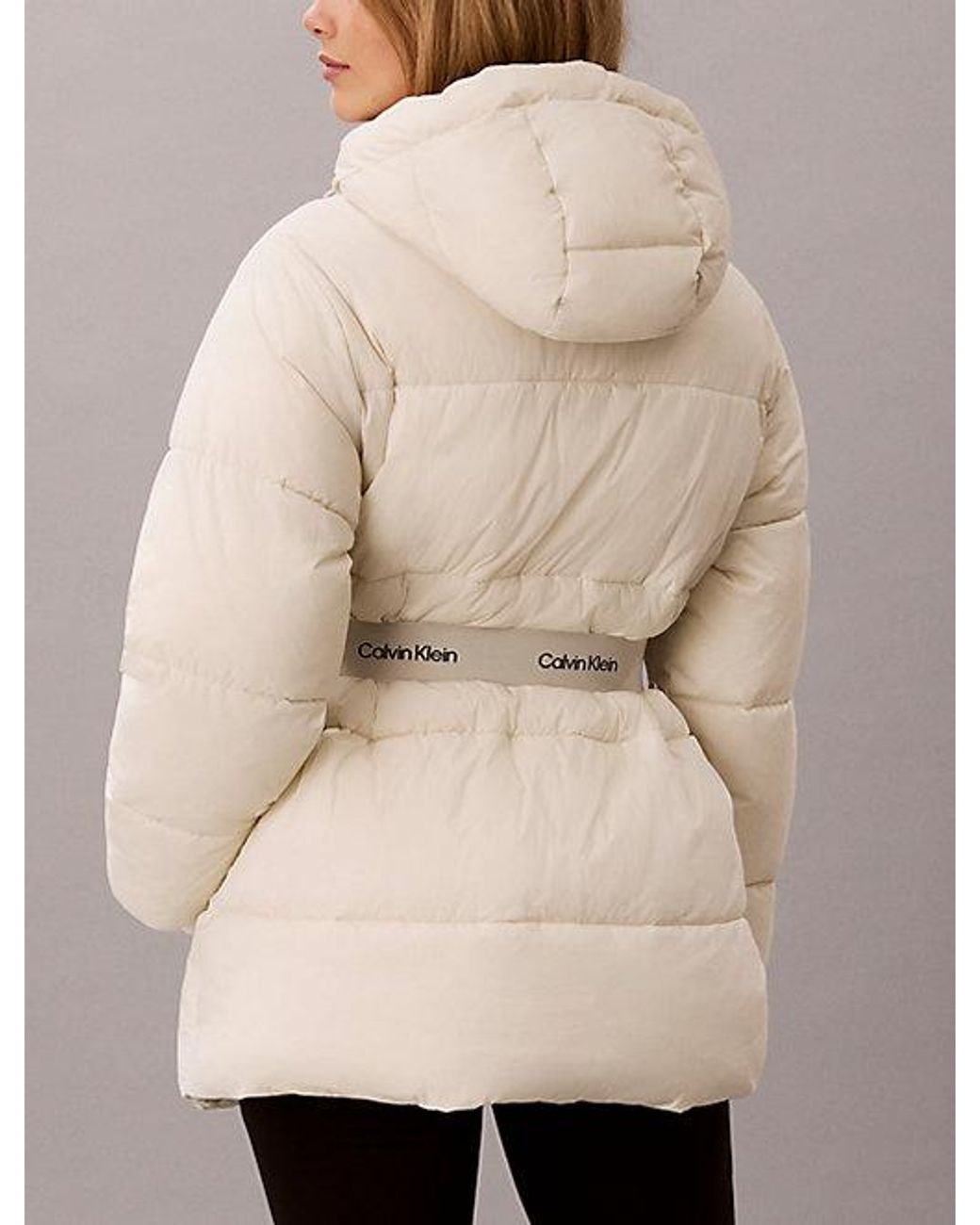 Calvin Klein Natural Jeans Logo Belt Hooded Puffer Jacket