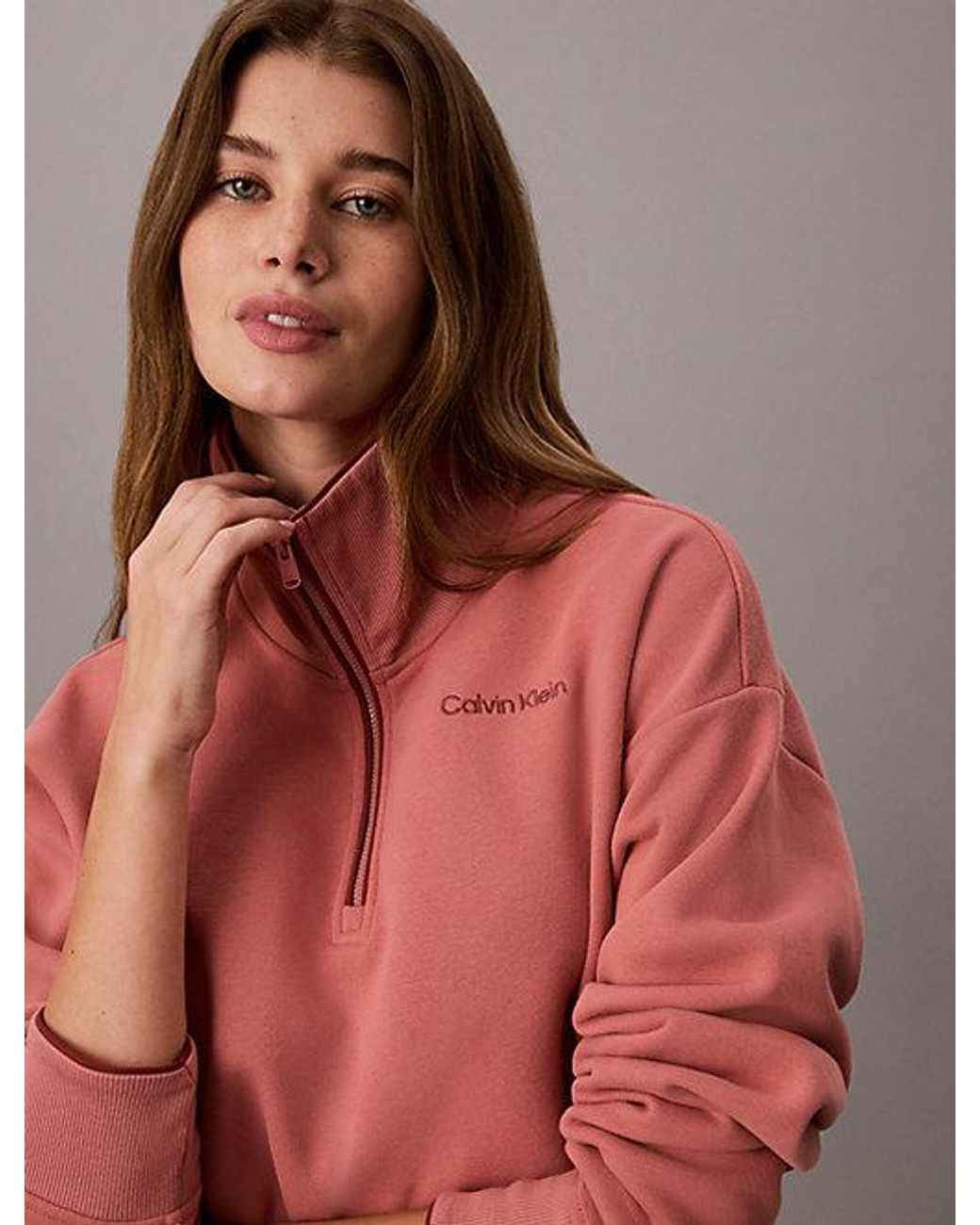 Calvin Klein Red Sport French Terry 1 4 Zip Sweatshirt