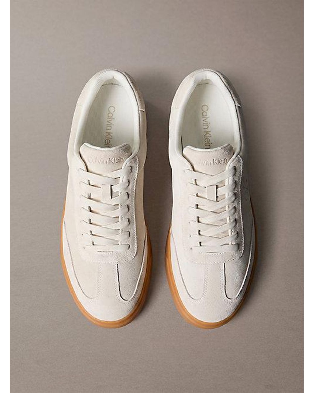 Calvin Klein Gray Suede Signature Logo Trainers for men