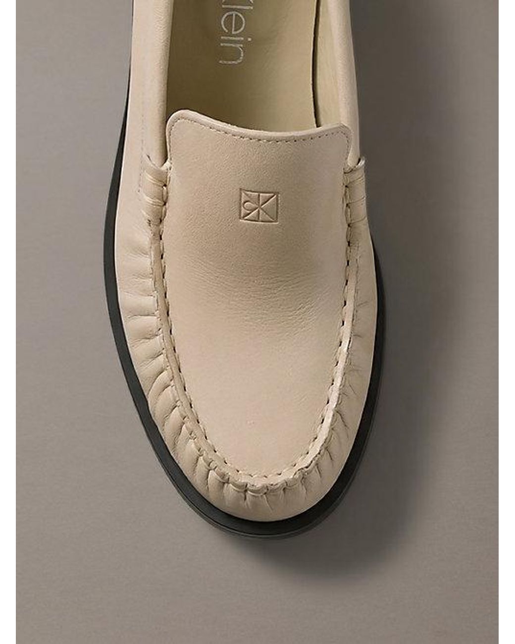 Calvin Klein Gray Thea Leather Pleated Loafers