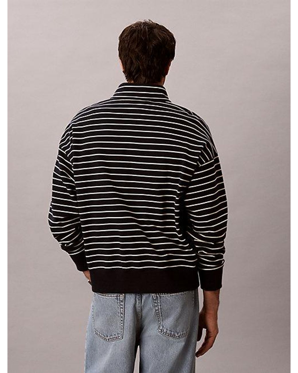 Calvin Klein Black Relaxed Stripe Quarter Zip Sweatshirt for men