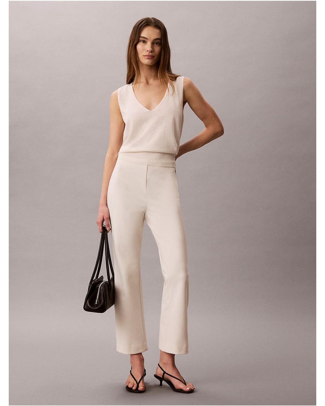 Calvin Klein Natural Ponte Cropped Flared Pants