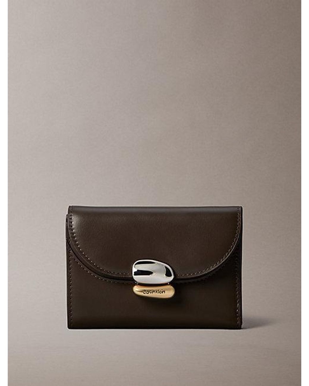 Calvin Klein Brown Leather Sculptural Trifold Wallet