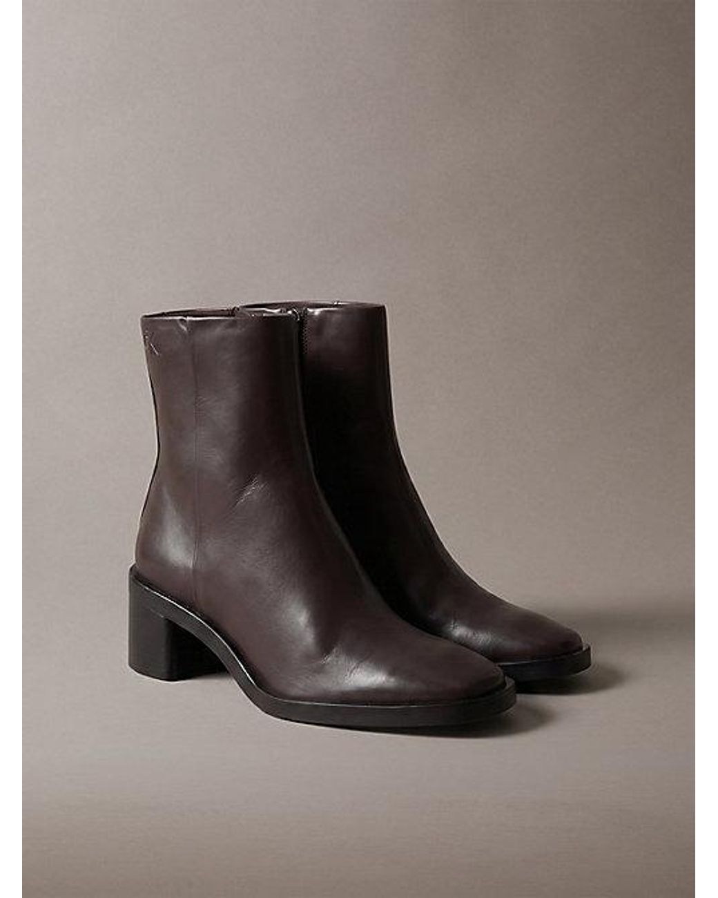 Calvin Klein Brown Leather Block Heel Ankle Boots