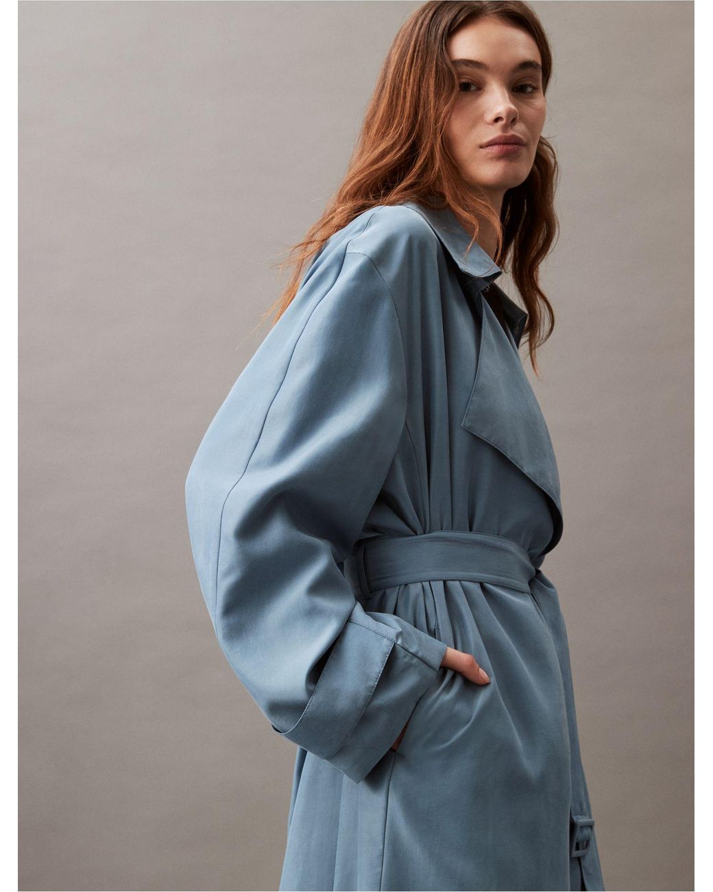 Calvin klein blue trench coat sale