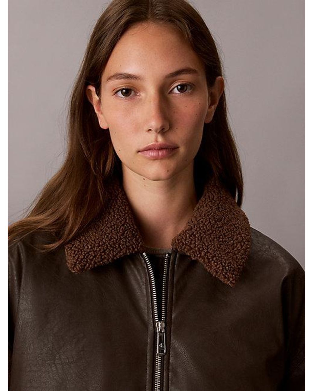 Calvin Klein Brown Jeans Faux Leather Padded Bomber Jacket