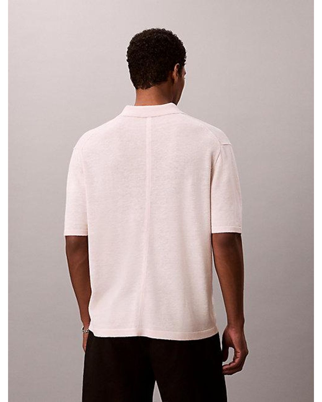 Calvin Klein Pink Linen Blend Open Collar Polo Shirt for men