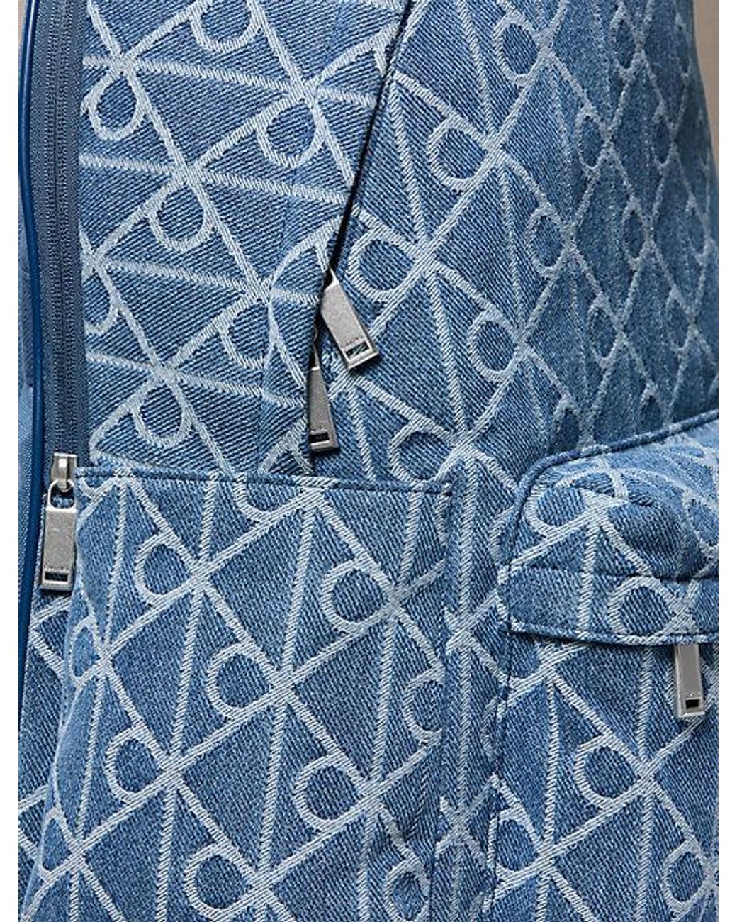 Calvin Klein Blue Denim Logo Jacquard Backpack for men